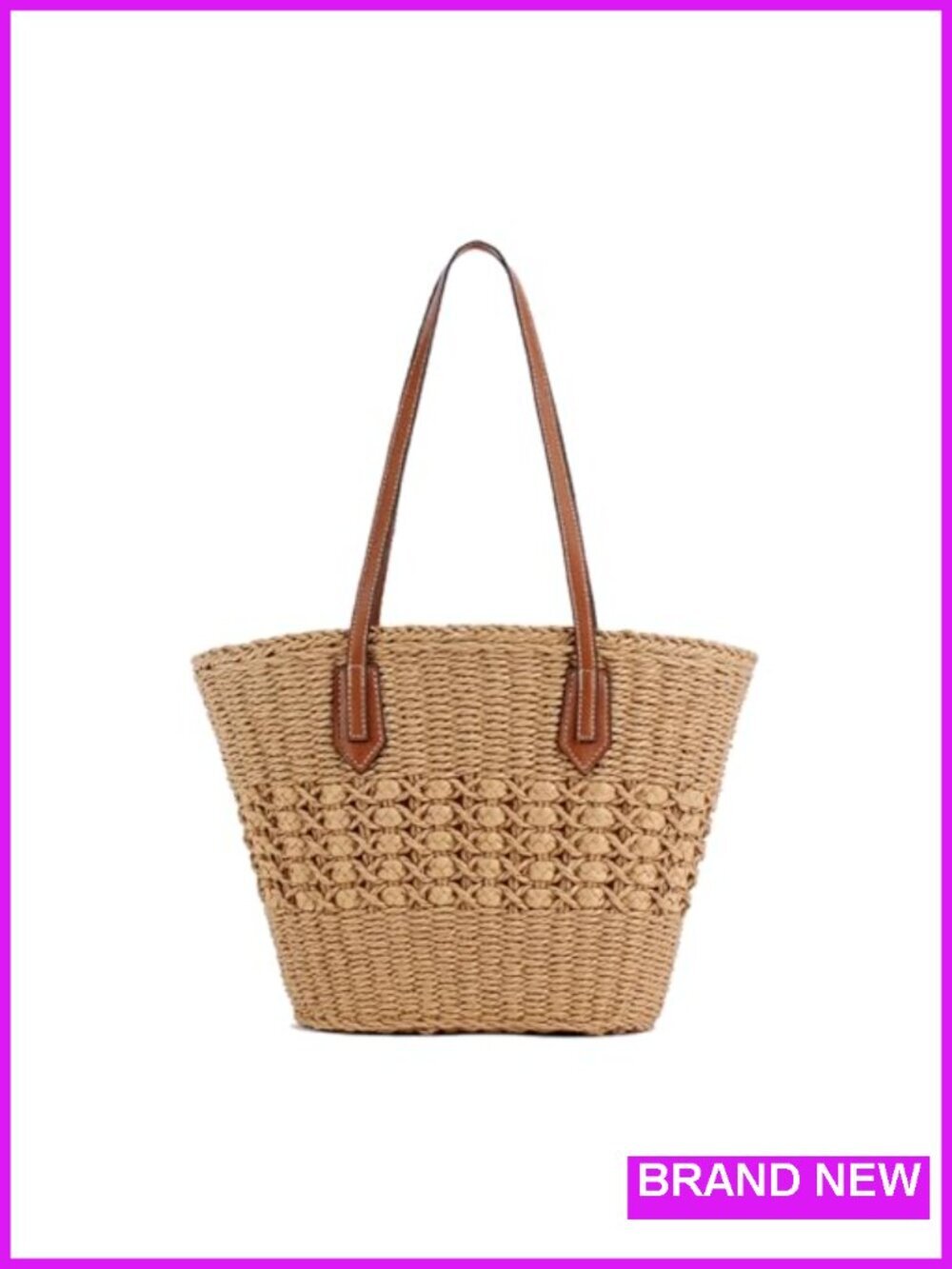 Large Straw Shoulder Bag Woven Tote Travel Top Handle Summer Beach Handbag